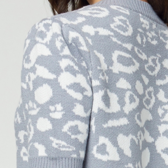Leopard Print Short Sleeve Sweater - Picture 7 of 7